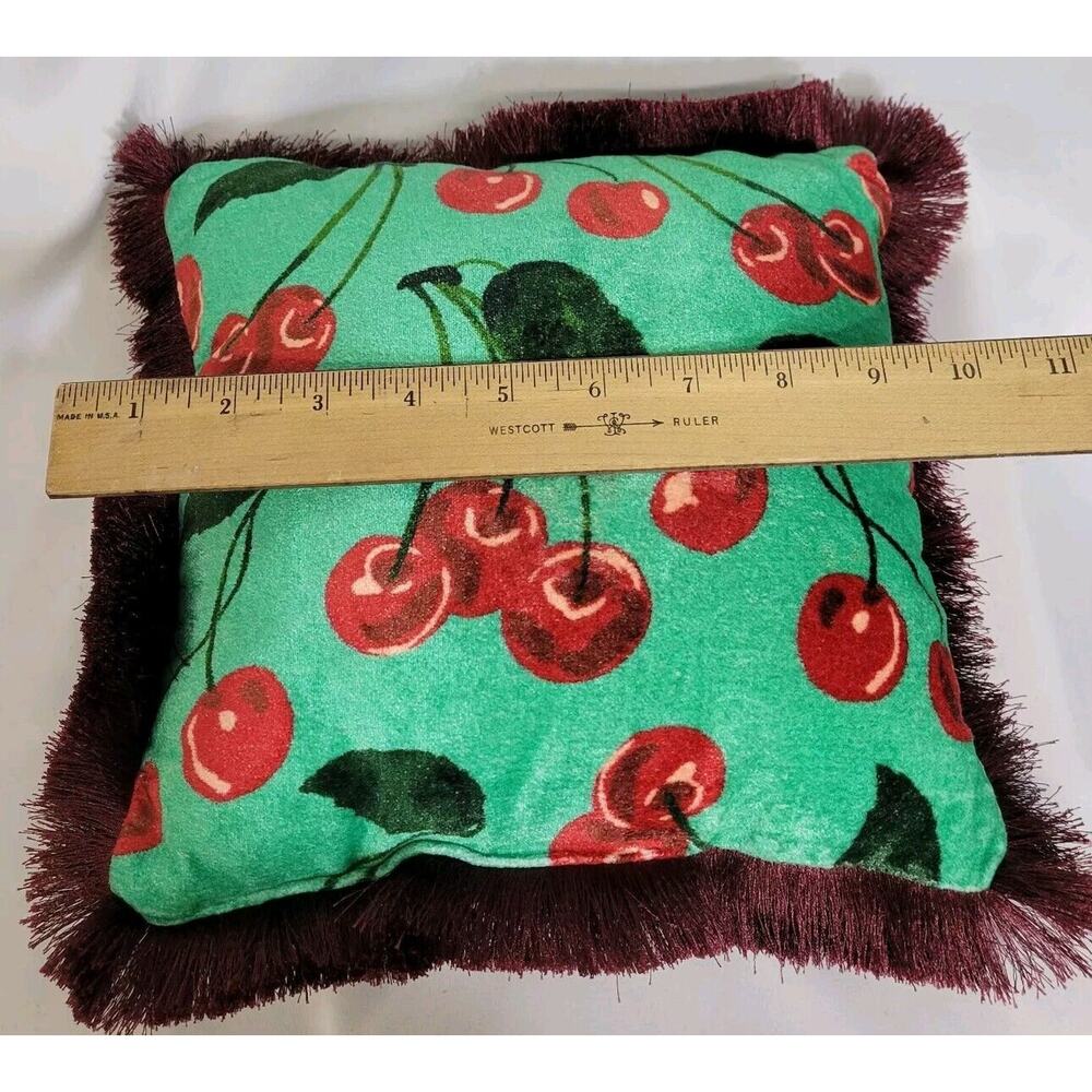 Anthropologie Maeve Le Petit Cherry Velvet Brush Fringe 10" Decorative Pillow - Picture 10 of 10
